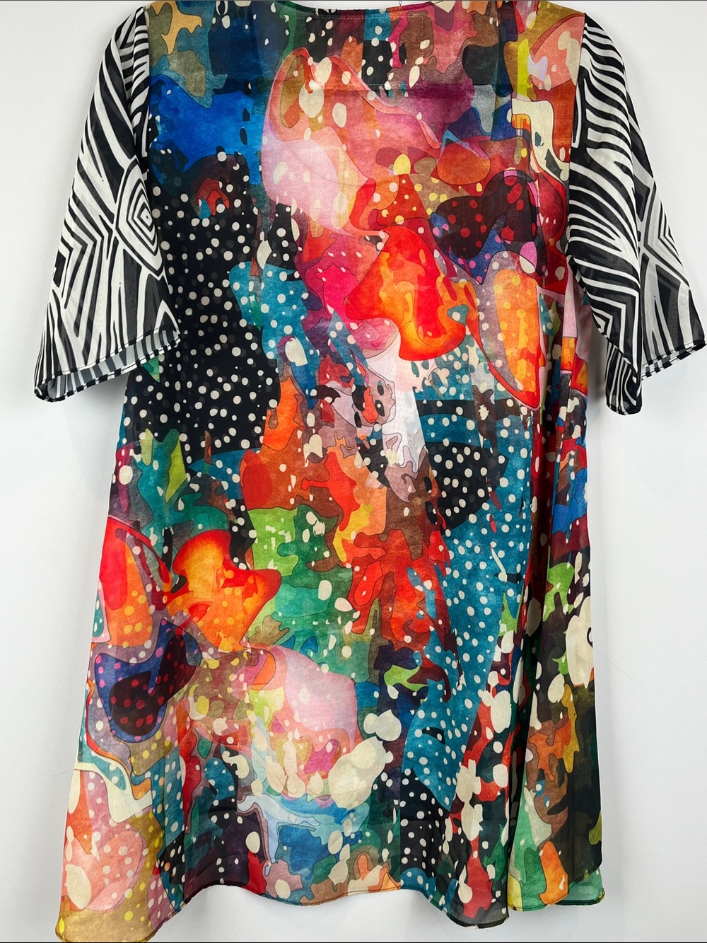 Amma Made in LA Colorful Abstract Print Sheer Scoop Neck Tunic Top Size XS - Picture 6 of 8